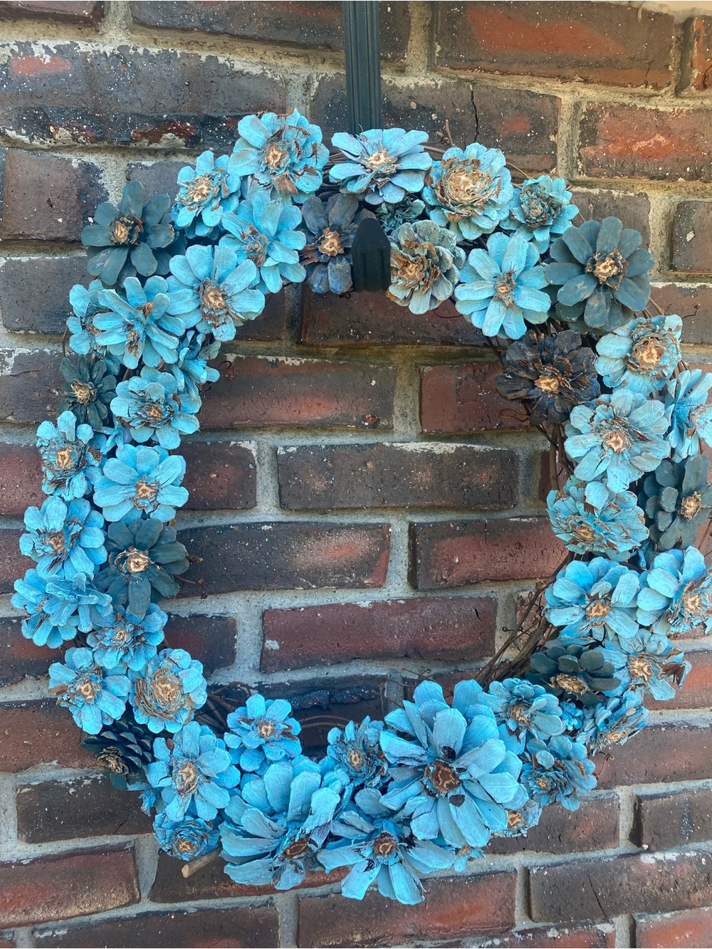 Turquoise Pinecone Flower Wreath - Home Holiday Door Accent 20”